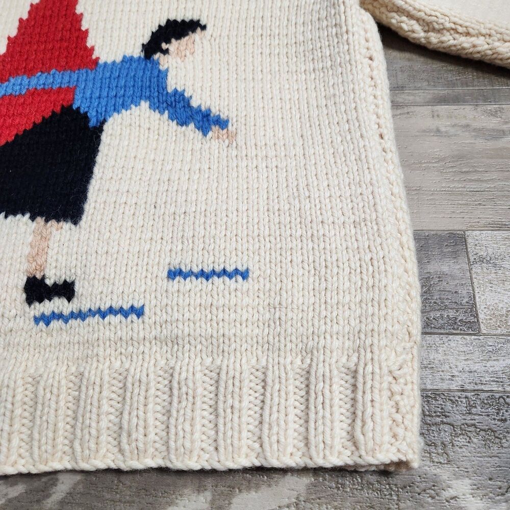 Bowling Cowichan Sweater 1950s Hand Knit Lined Wool Cardigan Talon Zip Pinup  M - Picture 15 of 16